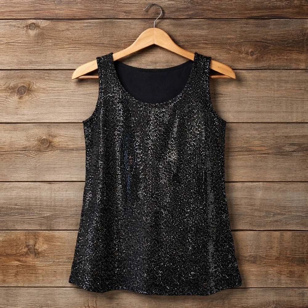 Colleen Lopez Womens Black Sequin Tank Top Scoop Neck Sleeveless Party Blouse XS